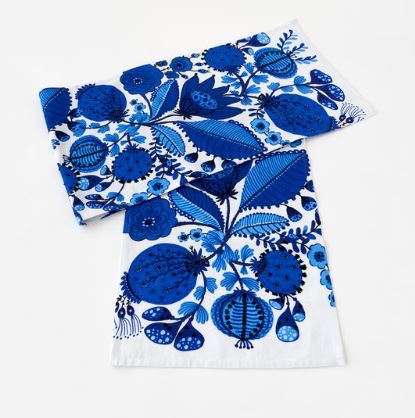 Embroidered Blue and White Runner