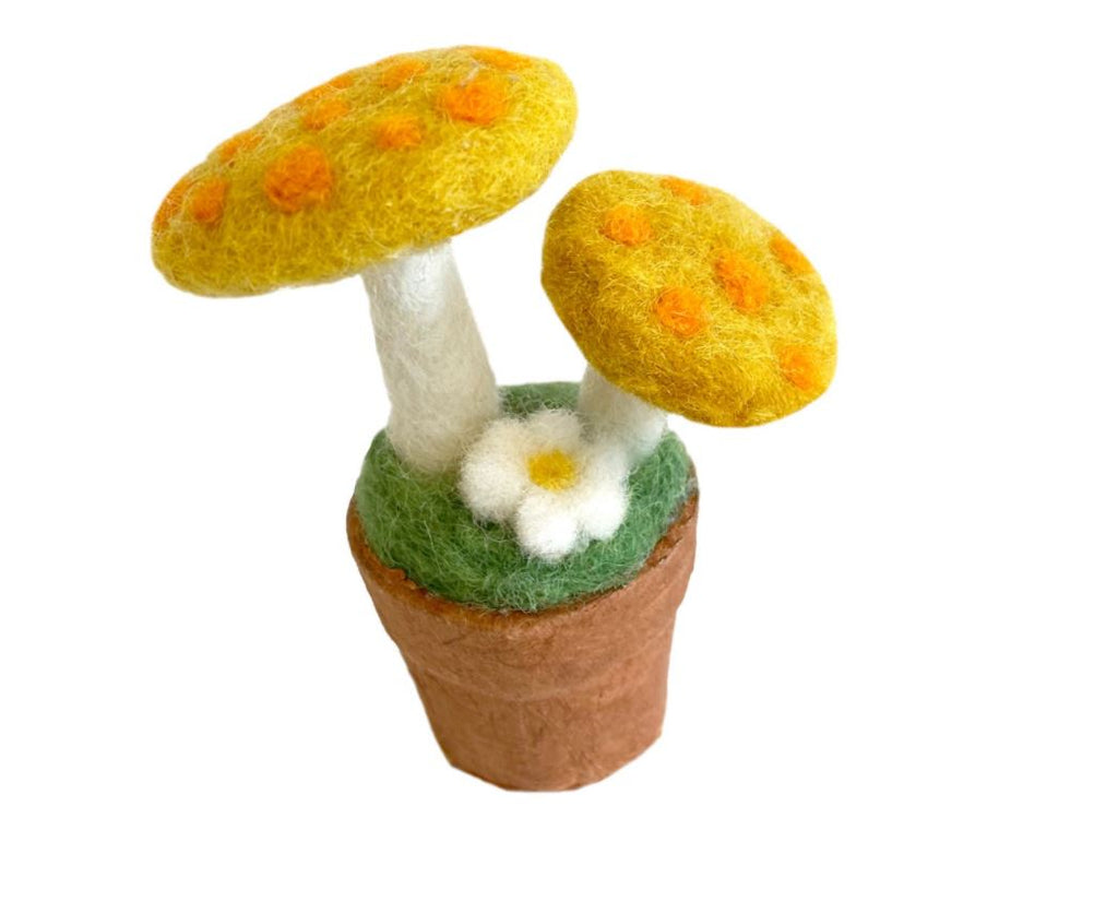 Felt Twin Mushroom Ornament - Yellow