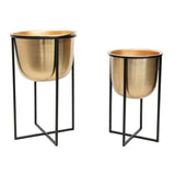 Gold Metal Planters with Black Stands - 2 Sizes