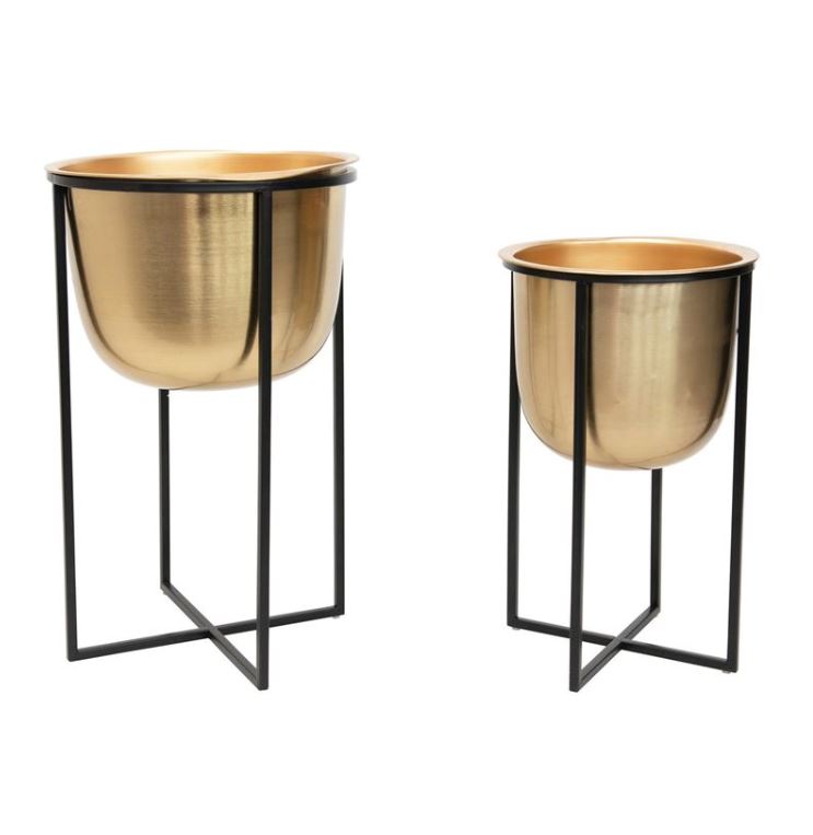 Gold Metal Planters with Black Stands - 2 Sizes
