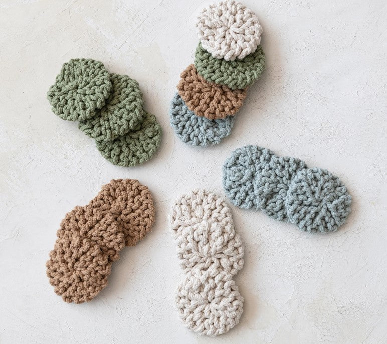 Cotton Crocheted Coasters, Set of 4 - 4 Colors