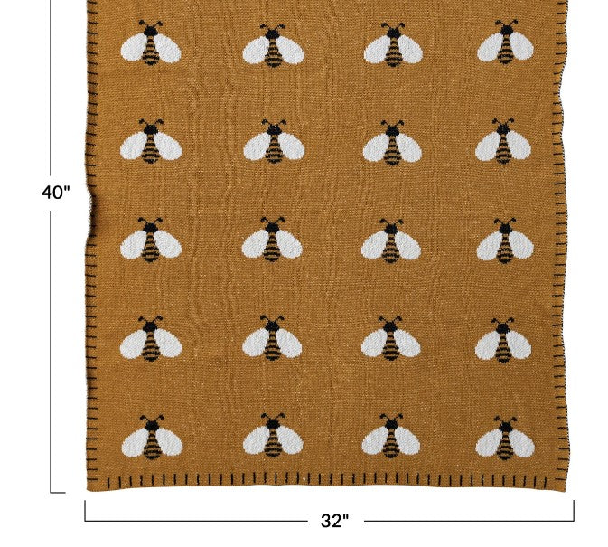 Cotton Knit Baby Blanket with Bees