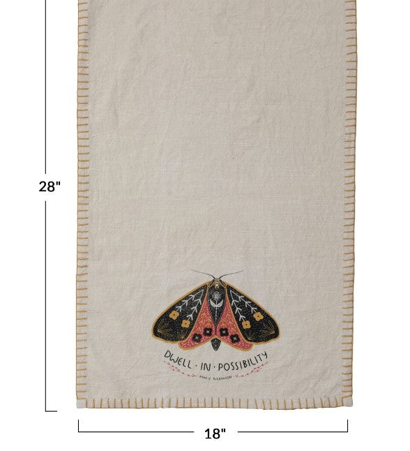 Cotton Slub Printed Tea Towel w/ Moth