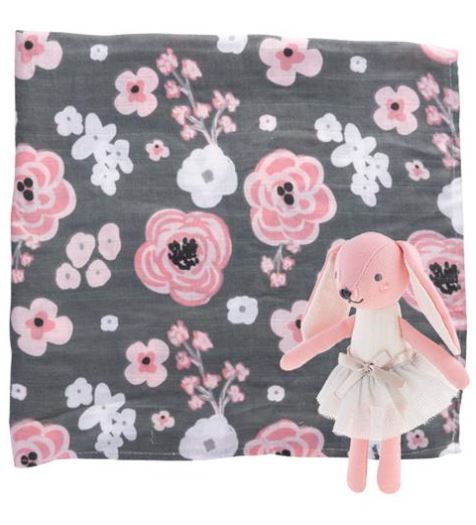 Muslin Baby Blanket with Stuffed Animal - 4 Styles
