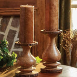 Bark Edged Large Wooden Pillar Candle Holders - 2 Sizes