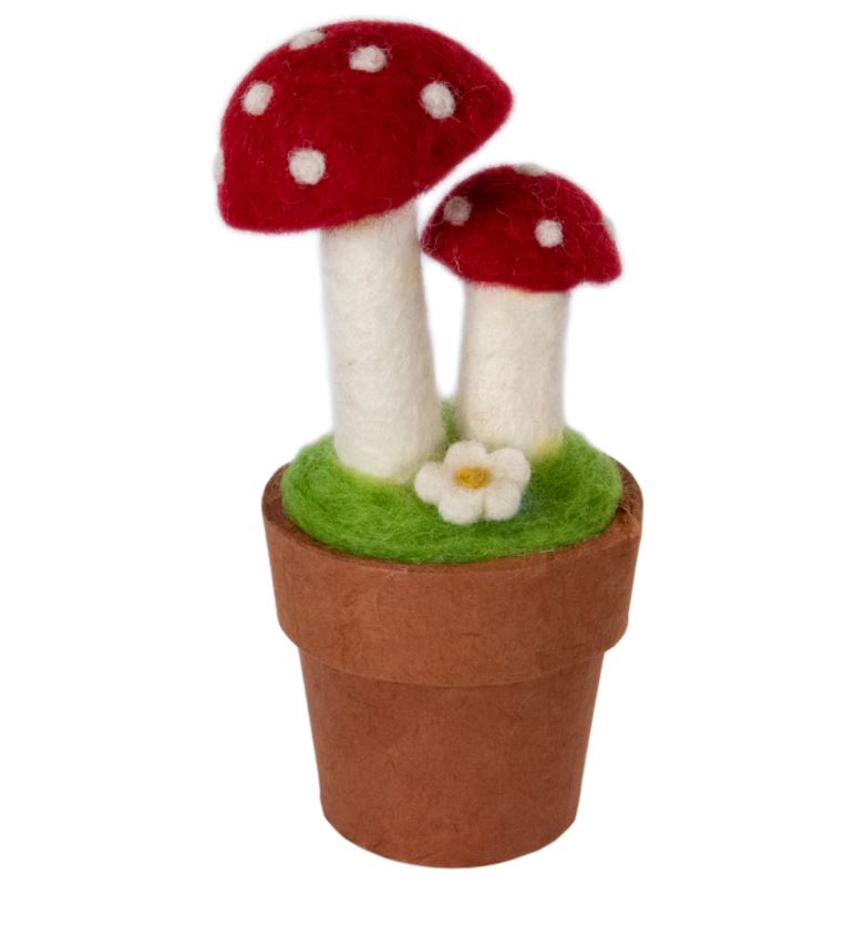 Red Felt Twin Fairy Mushroom Potted Plant