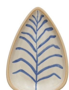Hand-Painted Stoneware Leaf Shaped Dish