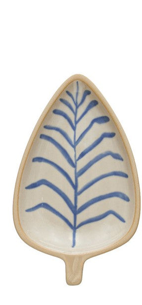Hand-Painted Stoneware Leaf Shaped Dish