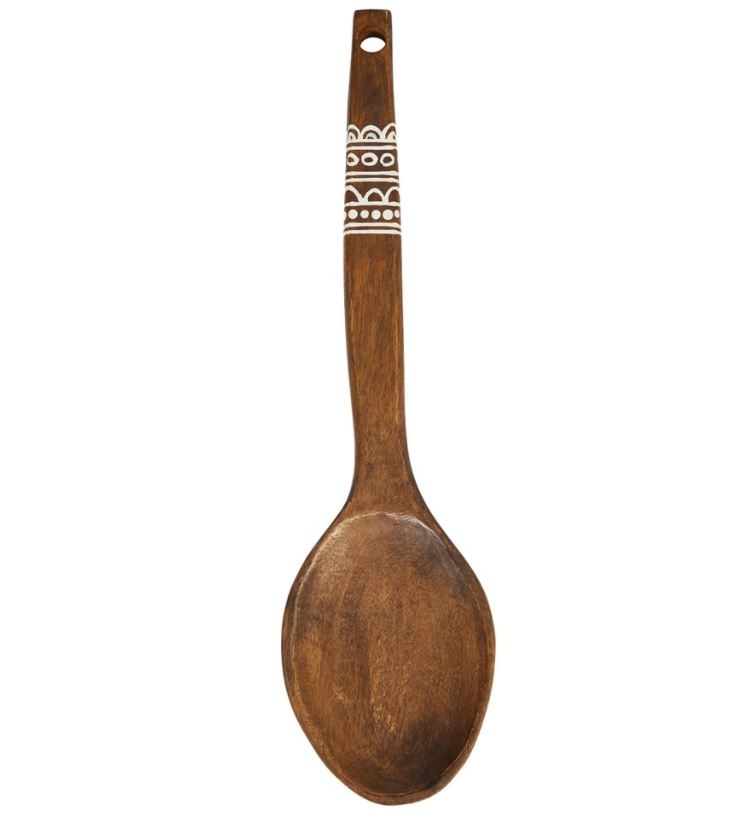 Decorative Mango Wood Fish Shaped Wall Hanging Spoon with Hand-Painted White Pattern - 3 Styles