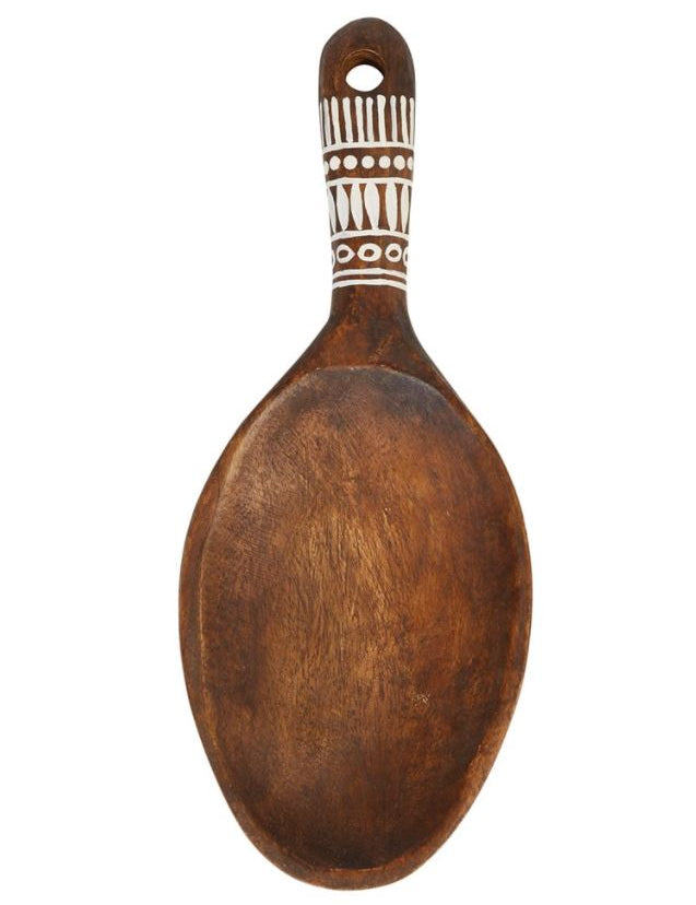 Decorative Mango Wood Fish Shaped Wall Hanging Spoon with Hand-Painted White Pattern - 3 Styles