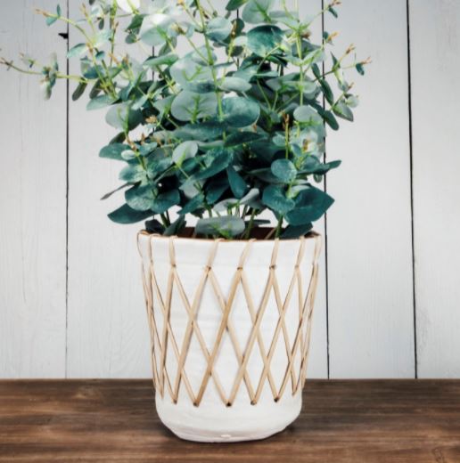 White Rattan Woven Planter