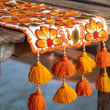 Hand Embroidered Table Runner with Flowers "Ayacucho Orange"