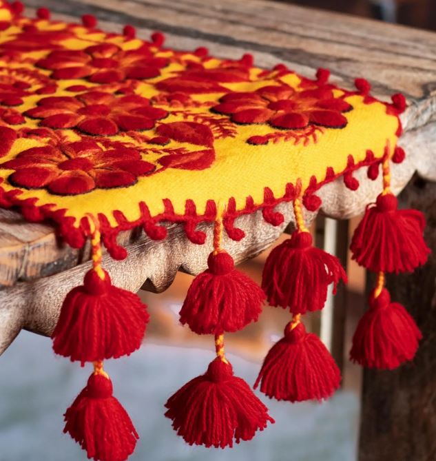 Tasseled Red and Yellow Table Runner "Ayacucho Sunrise"