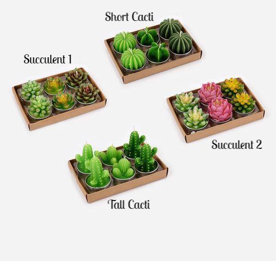 Set of 6 Succulent/Cacti TeaLight Candles - 4 Varieties
