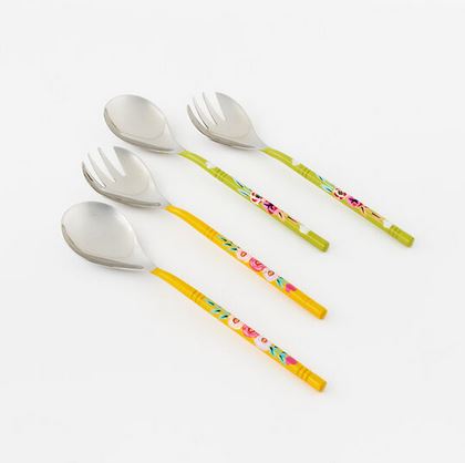 Hand Painted Stainless Steel Floral Serving Set - 3 Colors