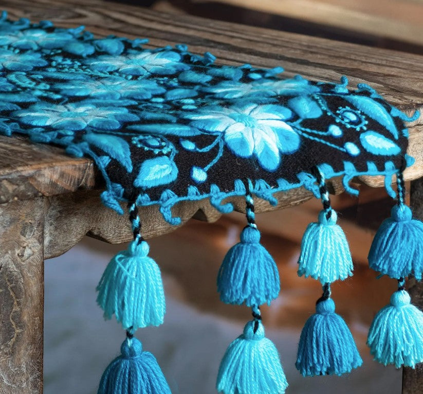 Handcrafted Table Runner with Embroidery, "Ayacucho Turquoise"