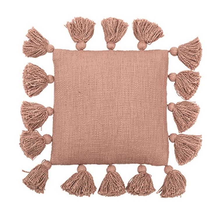 12" Square Cotton Pillow with Tassels - 2 Colors