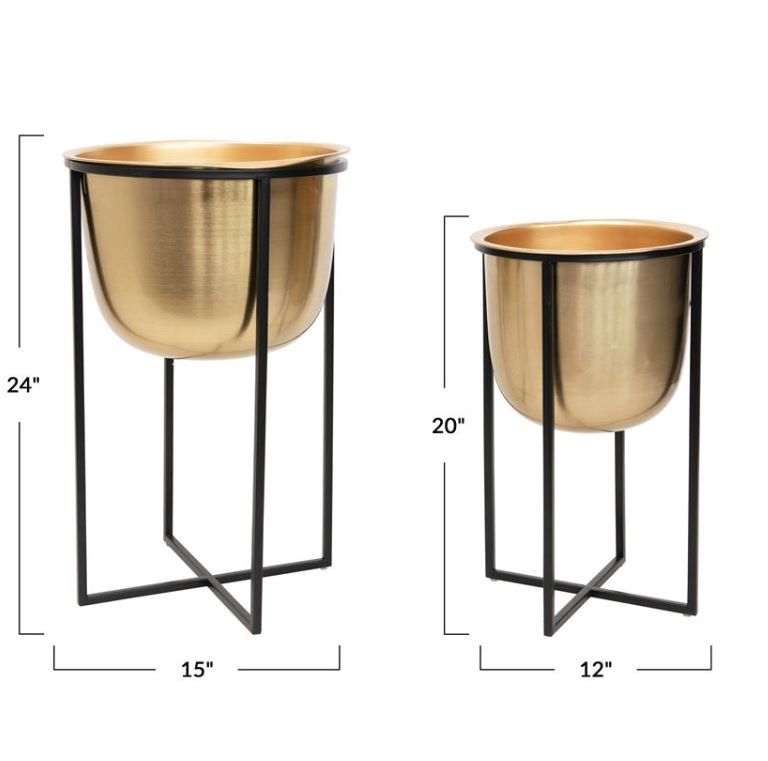 Gold Metal Planters with Black Stands - 2 Sizes
