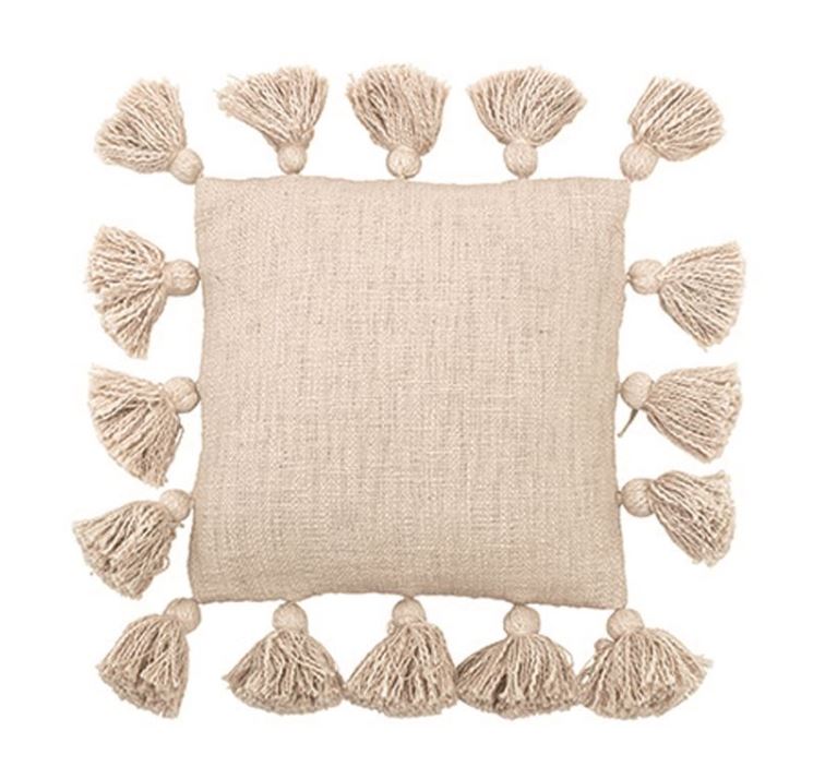 12" Square Cotton Pillow with Tassels - 2 Colors
