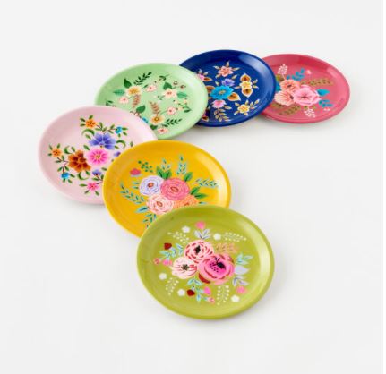 Stainless Steel Hand Painted Floral Plate - 6 Colors
