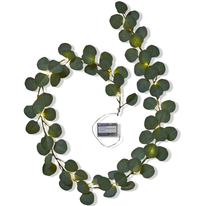 Green Eucalyptus Silver Dollar Garland with LED Lights