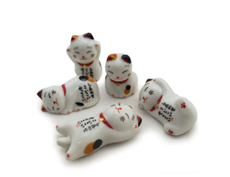 Lucky Cats Ceramic Chopsticks Holders - Set of 5
