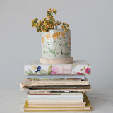 Hand-Painted Stoneware Planter with Paulownia Wood Saucer