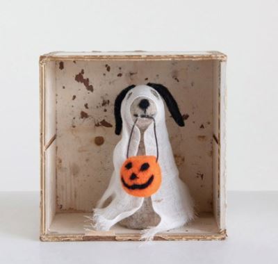 Wool Felt Dog in Ghost Costume
