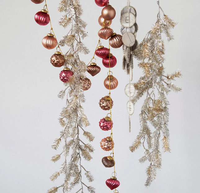 72" Pink & Gold Embossed Mercury Glass Ornament Garland