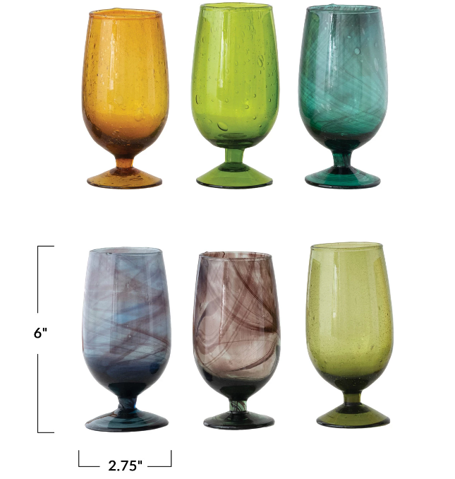 12 oz. Hand-Blown Stemmed Drinking Glass - 6 Colors