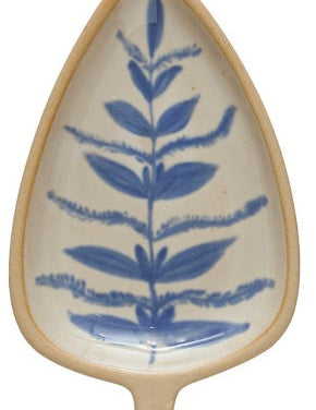 Hand-Painted Stoneware Leaf Shaped Dish