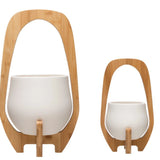 Stoneware Planter with Bamboo Stand - 2 Sizes