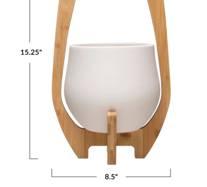 Stoneware Planter with Bamboo Stand - 2 Sizes