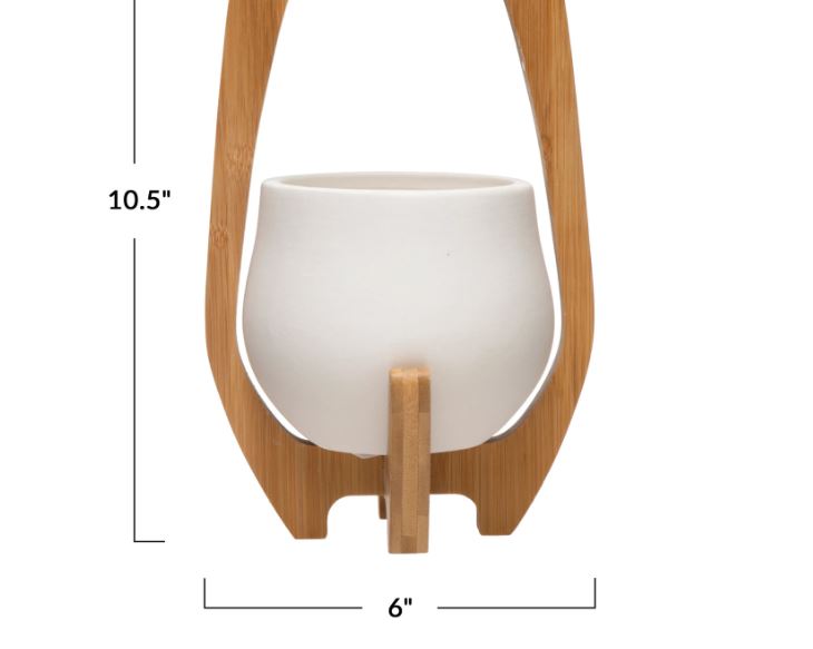 Stoneware Planter with Bamboo Stand - 2 Sizes