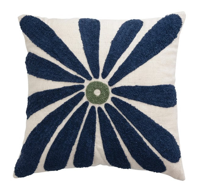 20" Cotton Slub Pillow with Punch Hook Flower