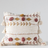 Embroidered Pillow with Tassels & Applique - 2 Colors