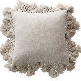 18" Square Cotton Slub Pillow with Crochet & Tassels - 2 Colors