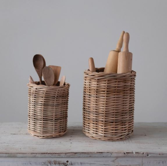Hand-Woven Wicker Basket/Container, Natural - 2 Sizes