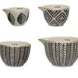 Set of 4 Cup Stoneware Measuring Cups with Black Pattern & Gold Electroplating