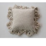 18" Square Cotton Slub Pillow with Crochet & Tassels - 2 Colors