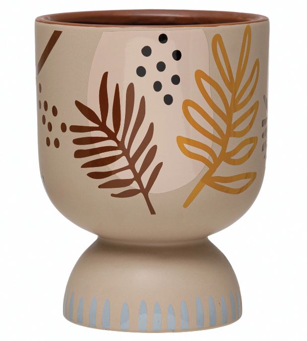 Stoneware Footed Planter with Abstract Design