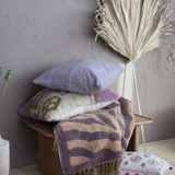 Cotton Linen Lumbar Pillow with Embroidery & Pom Poms