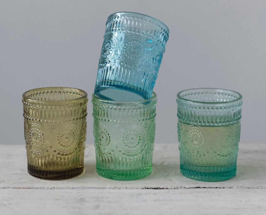 Embossed Drinking Glass - 4 Colors