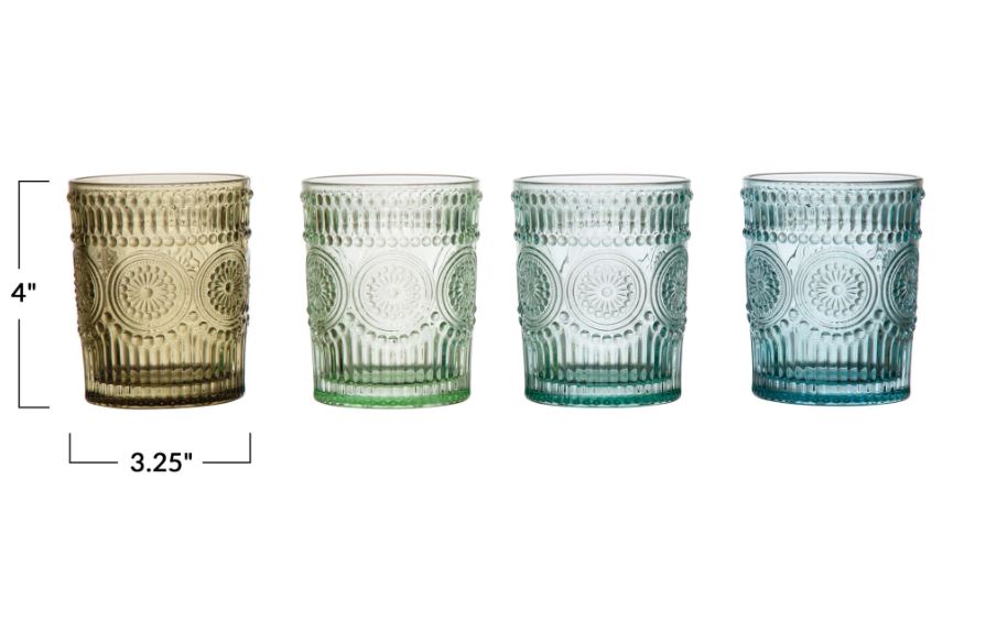 Embossed Drinking Glass - 4 Colors