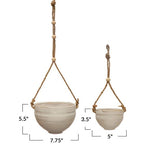 Hanging Stoneware Planter w/ Jute Rope Hanger & Wood Beads - 2 Sizes