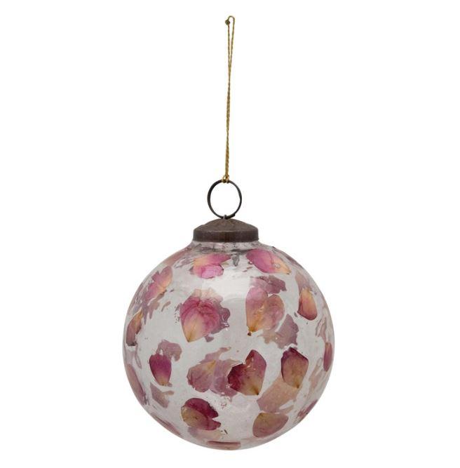 Round Glass Ball Ornament w/ Rose Petals - 3 Sizes