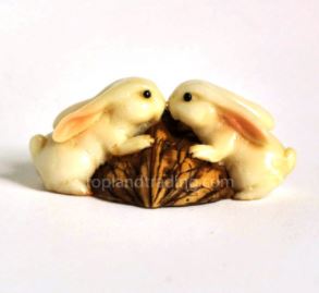 Rabbits Kissing on a Walnut - Garden to Go Figurine