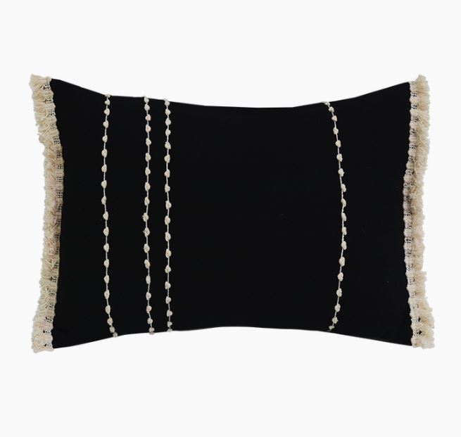 12" x 16" Black Hand Loomed Cotton Cushion Cover