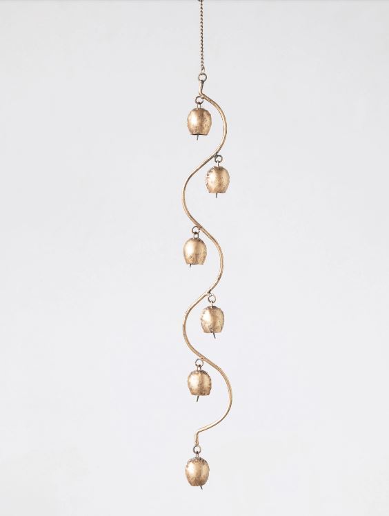 Hanging Metal Bells Décor, Antique Brass Finish