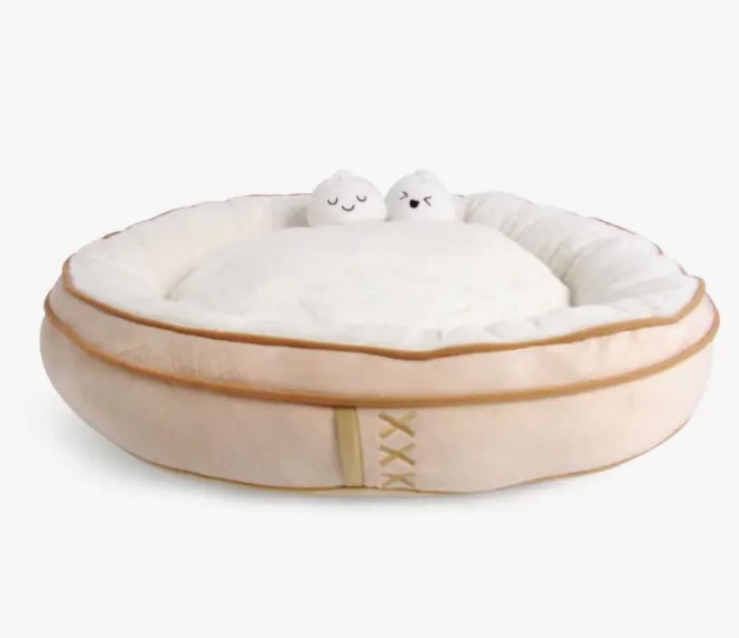 Dim Sum Pet Bed With Two Dumpling Crinkle Toys